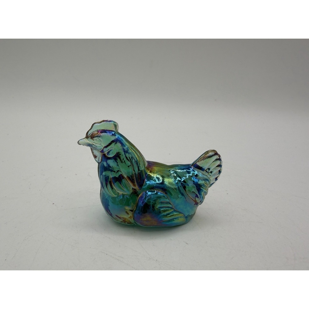 🐔 Fenton Glass Spruce Green Iridized Mini Hen 🐔Vintage Art Glass | Excellent